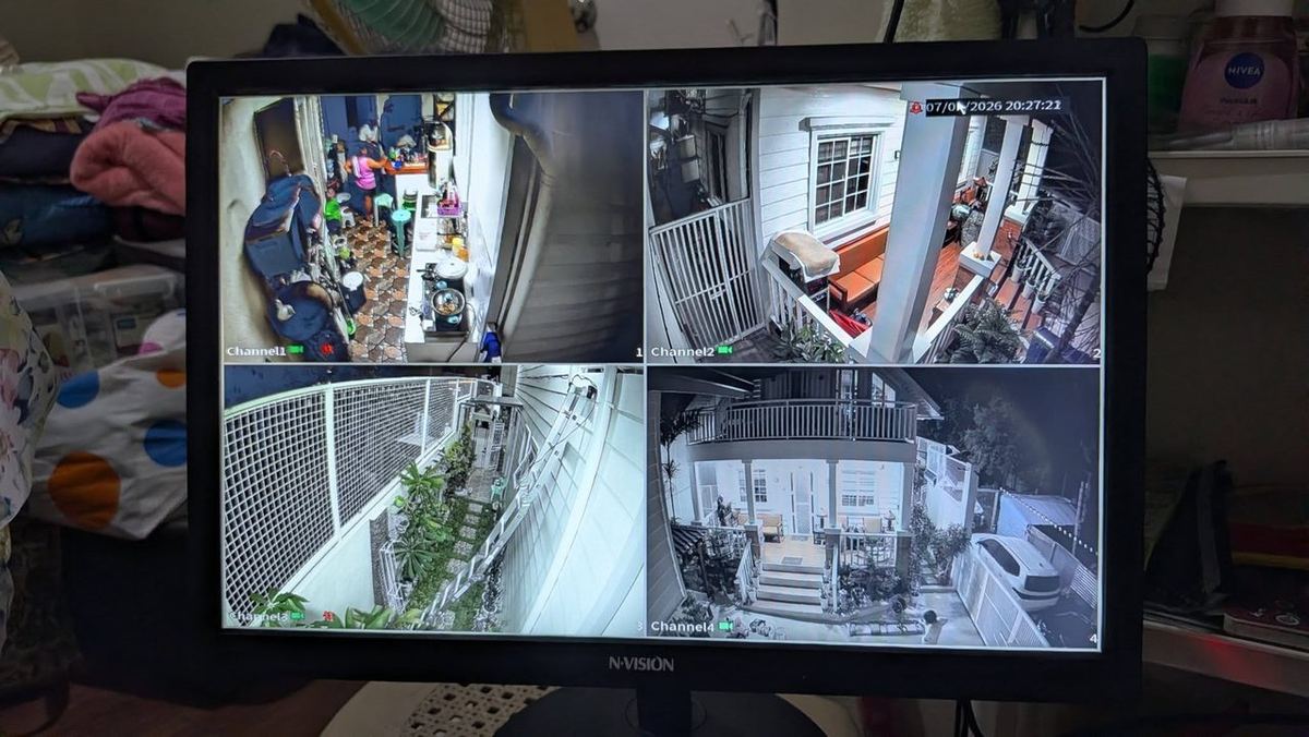 Four-channel CCTV monitor installed by RITE Solutions at a residence